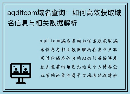 aqdltcom域名查询：如何高效获取域名信息与相关数据解析